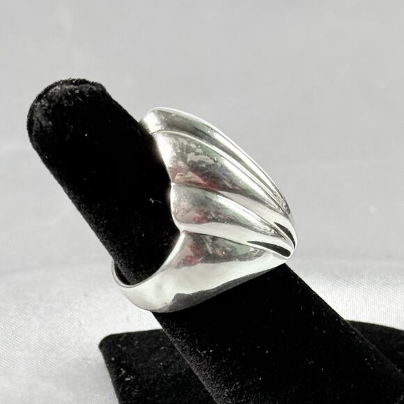 Vintage Taxco Mexico 925 Sterling Silver Ribbed Dome Shell Ring Size 5 TV-47 - Picture 5 of 13